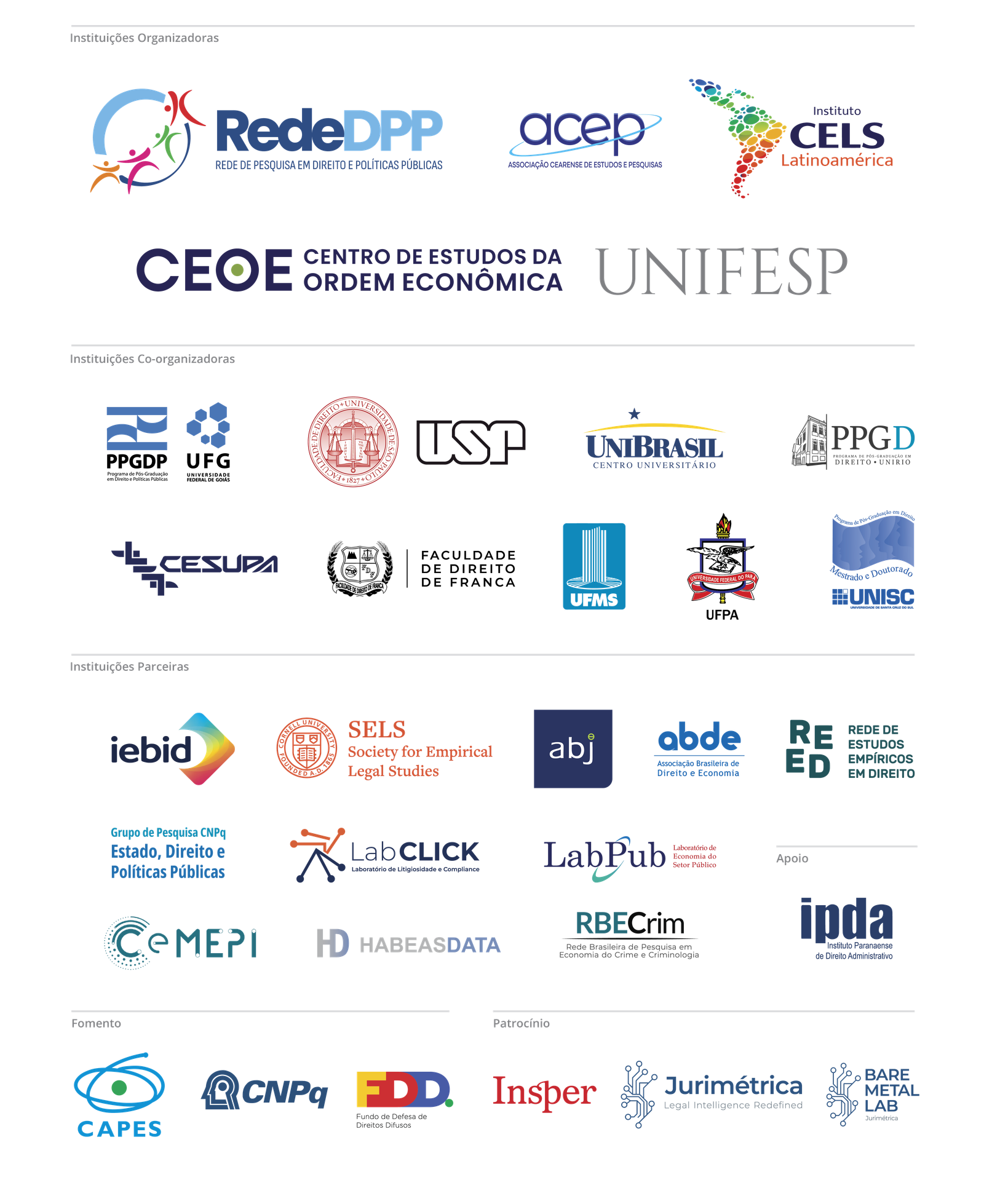 Organizing institutions, co-organizers, partner institutions, funding agencies, and sponsors of CELS Global Brazil 2026